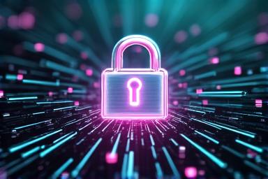 Cybersecurity padlock and data streams